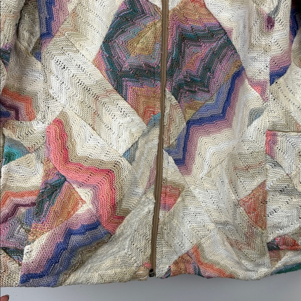Vintage Genoa Sweaters Wool Blend Pastel Zigzag Patterned Jacket Sz large - Picture 5 of 14